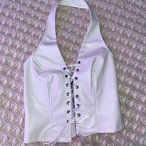 White faux leather lace up top!